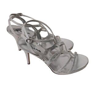 NINA Touch of  Nina SLIVER  STUDDED STRAPPY HEELS SANDALS‎ SZ 10M